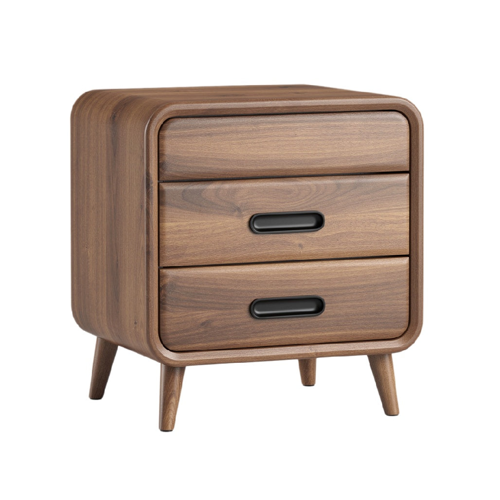 Modern Wooden Nightstand with Two Drawers and Mid-Century Design