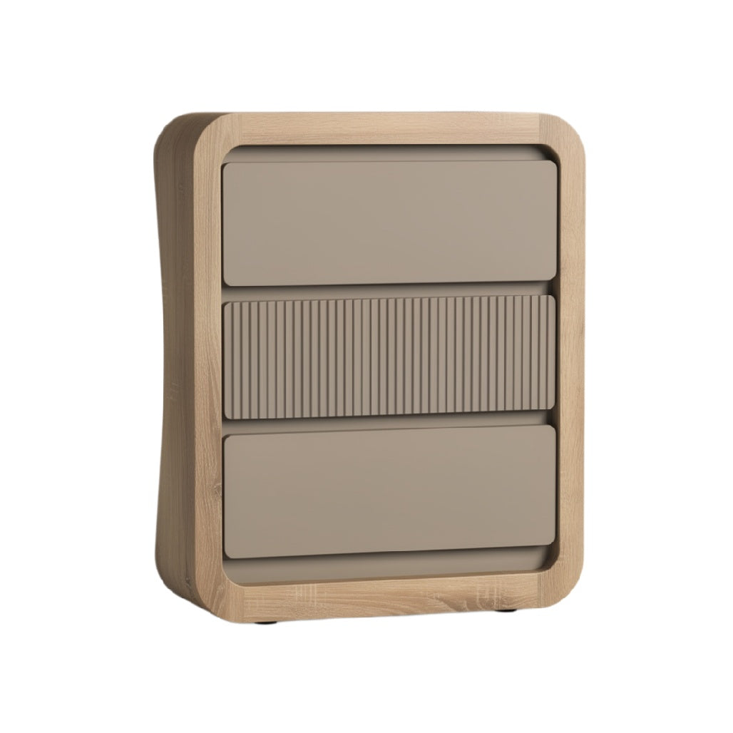 Modern Storage Cabinet with Three Drawers and Curved Edges